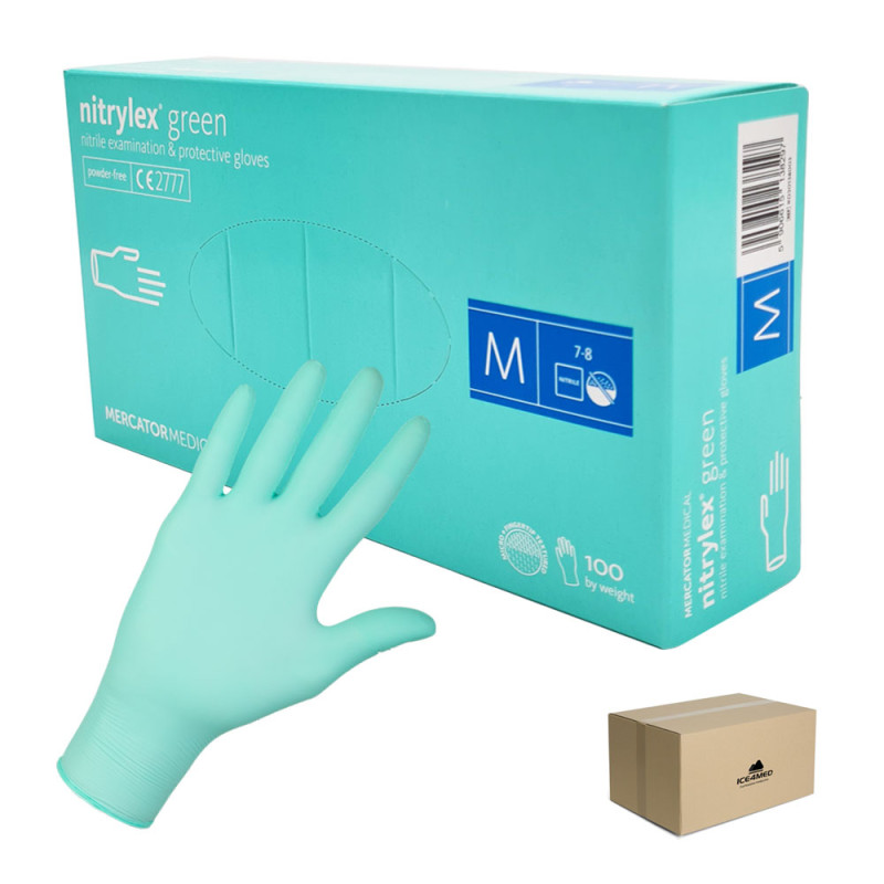 Rękawiczki nitrylowe M zielone Mercator Nitrylex Green 100sztuk karton 10op