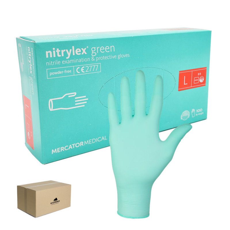 Rękawiczki nitrylowe L zielone Mercator Nitrylex Green 100sztuk karton 10op