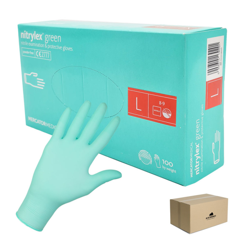 Rękawiczki nitrylowe L zielone Mercator Nitrylex Green 100sztuk karton 10op