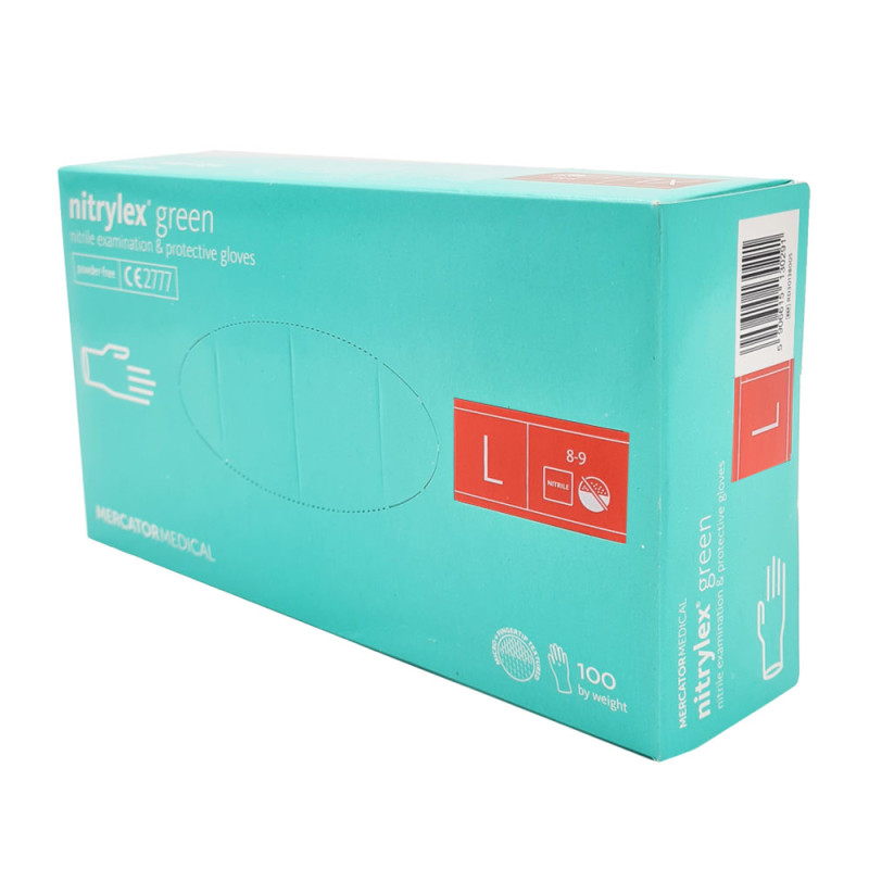 Rękawiczki nitrylowe L zielone Mercator Nitrylex Green 100sztuk karton 10op