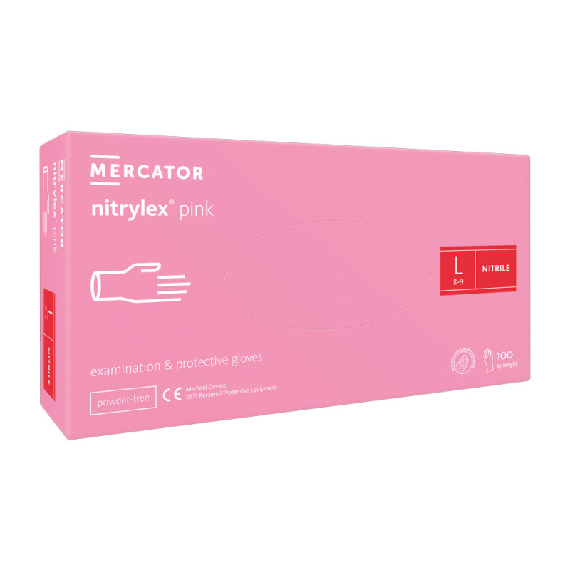 Rękawiczki nitrylowe L różowe Mercator Nitrylex Pink 100sztuk karton 10op
