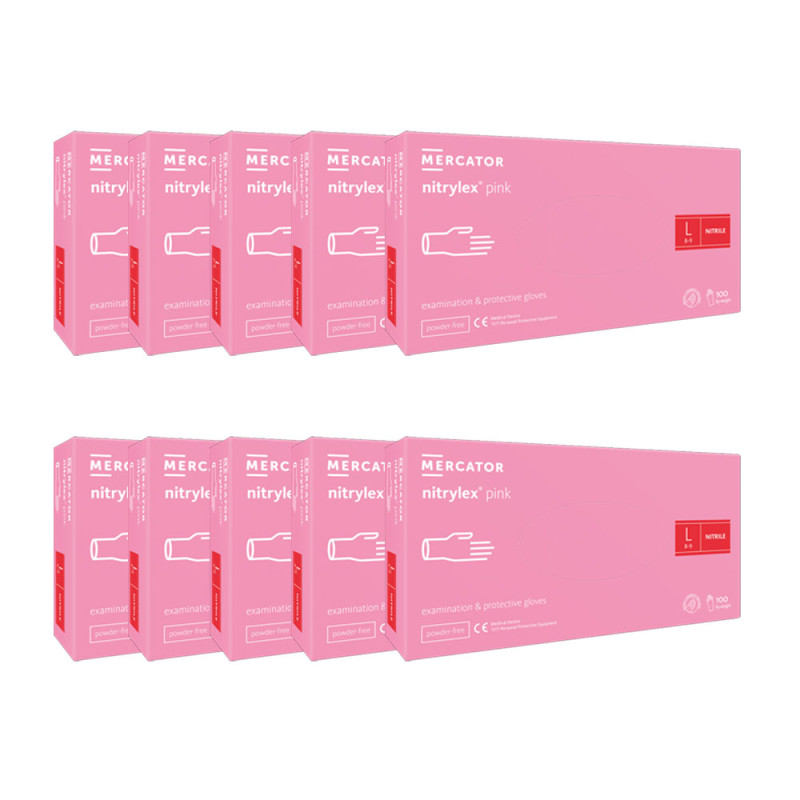 Rękawiczki nitrylowe L różowe Mercator Nitrylex Pink 100sztuk karton 10op