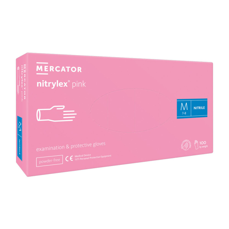 Rękawiczki nitrylowe M różowe Mercator Nitrylex Pink 100sztuk karton 10op