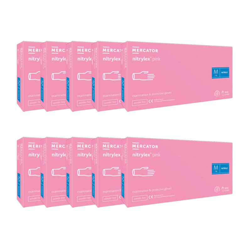 Rękawiczki nitrylowe M różowe Mercator Nitrylex Pink 100sztuk karton 10op