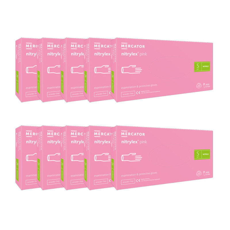 Rękawiczki nitrylowe S różowe Mercator Nitrylex Pink 100sztuk karton 10op