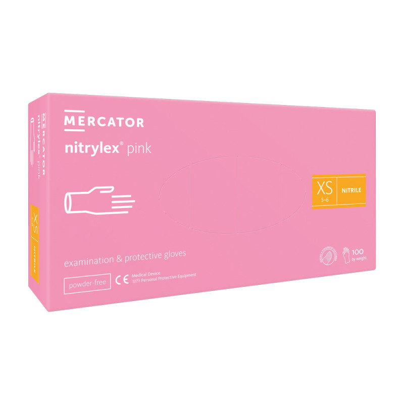 Rękawiczki nitrylowe XS różowe Mercator Nitrylex Pink 100sztuk karton 10op