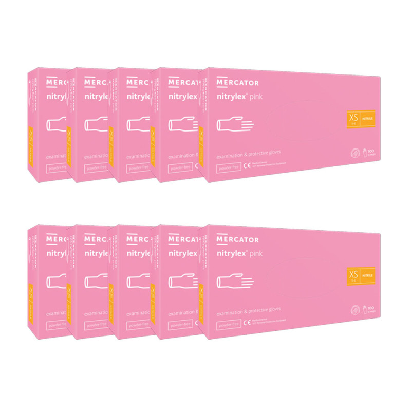 Rękawiczki nitrylowe XS różowe Mercator Nitrylex Pink 100sztuk karton 10op