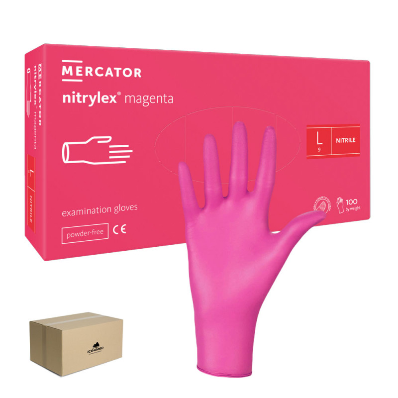 Rękawiczki nitrylowe L różowe Mercator Nitrylex Magenta 100sztuk karton 10op