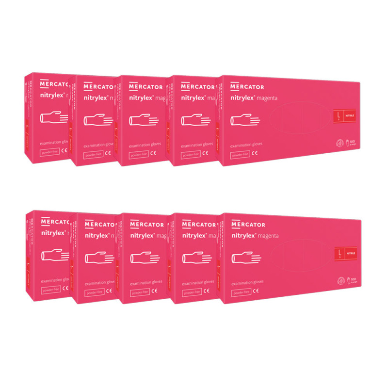 Rękawiczki nitrylowe L różowe Mercator Nitrylex Magenta 100sztuk karton 10op
