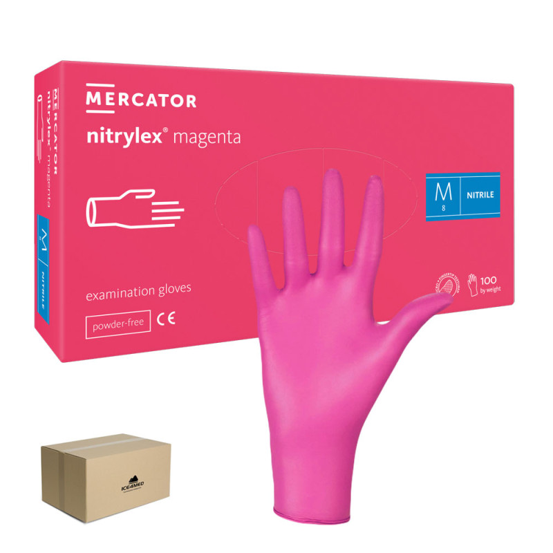 Rękawiczki nitrylowe M różowe Mercator Nitrylex Magenta 100sztuk karton 10op