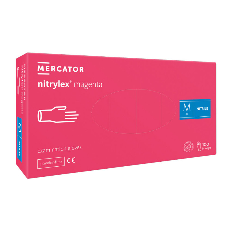 Rękawiczki nitrylowe M różowe Mercator Nitrylex Magenta 100sztuk karton 10op