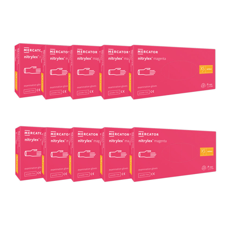 Rękawiczki nitrylowe XS różowe Mercator Nitrylex Magenta 100sztuk karton 10op