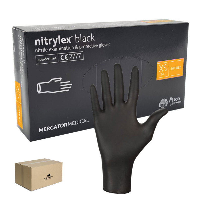 Rękawiczki nitrylowe XS czarne Mercator Nitrylex Black 100sztuk karton 10op