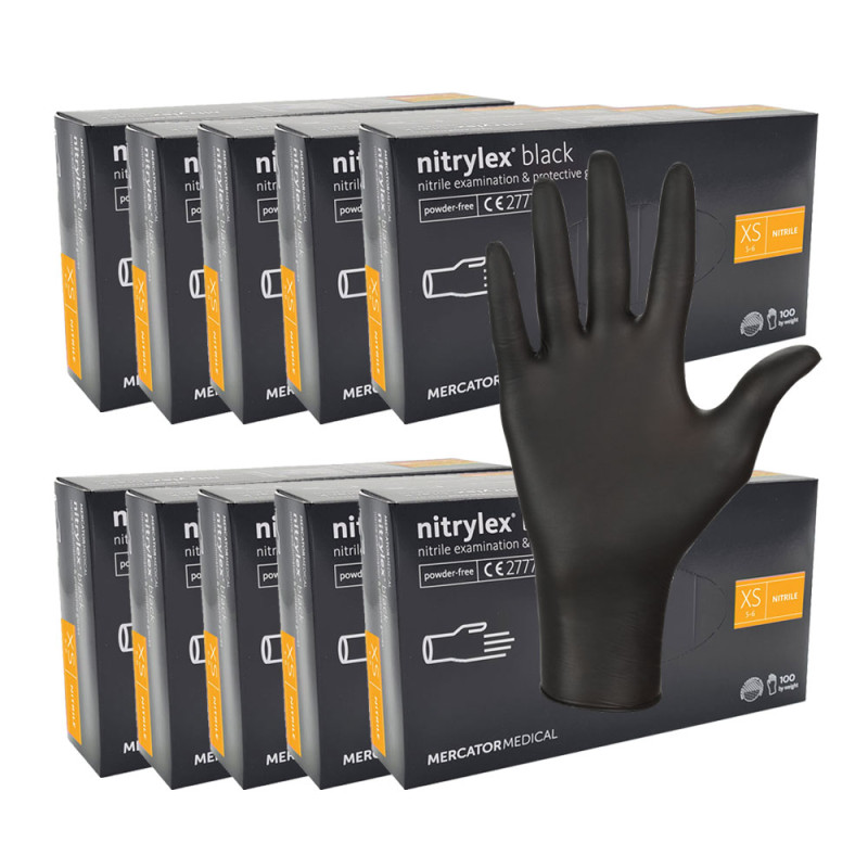 Rękawiczki nitrylowe XS czarne Mercator Nitrylex Black 100sztuk karton 10op