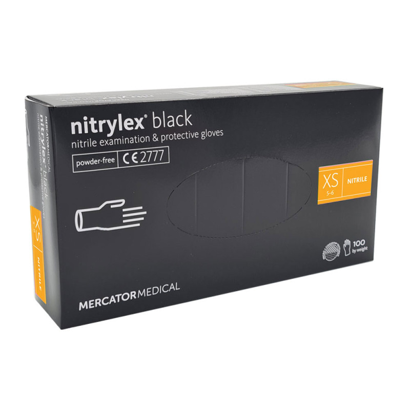 Rękawiczki nitrylowe XS czarne Mercator Nitrylex Black 100sztuk karton 10op