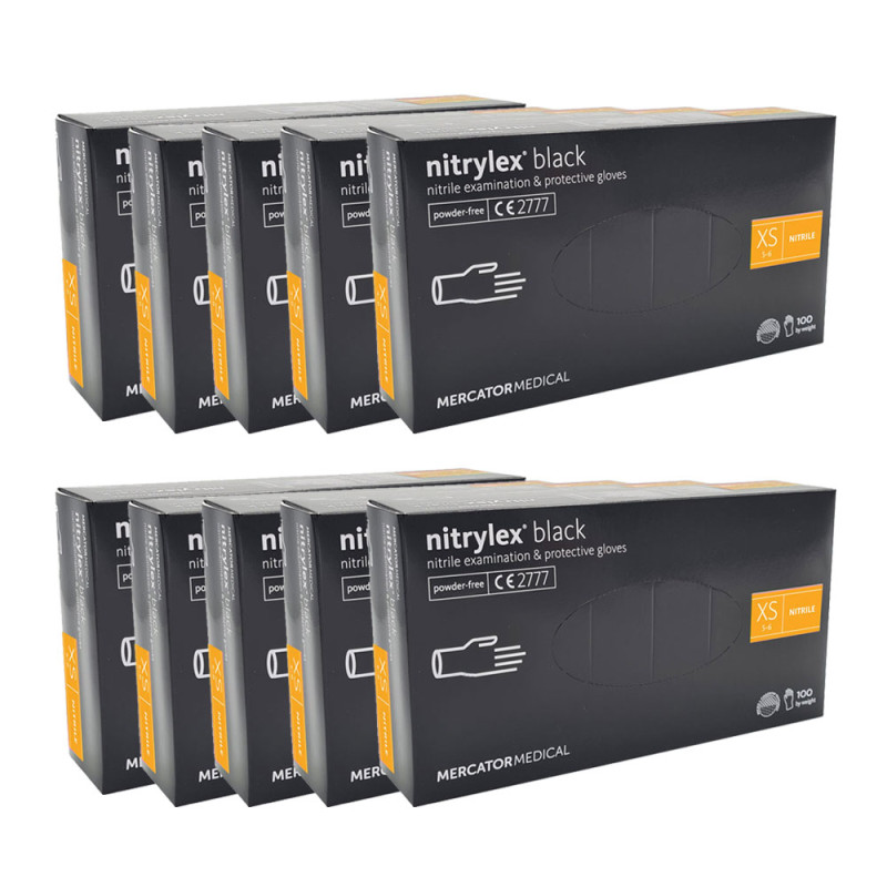 Rękawiczki nitrylowe XS czarne Mercator Nitrylex Black 100sztuk karton 10op