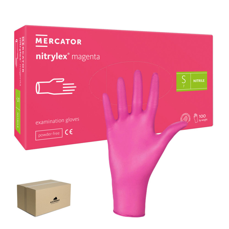 Rękawiczki nitrylowe S różowe Mercator Nitrylex Magenta 100sztuk karton 10op