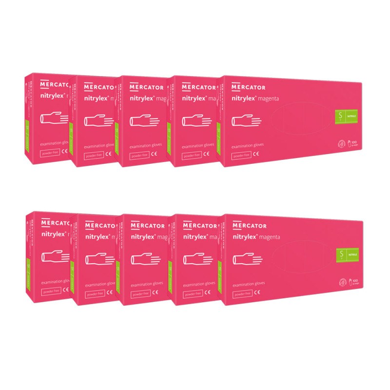 Rękawiczki nitrylowe S różowe Mercator Nitrylex Magenta 100sztuk karton 10op
