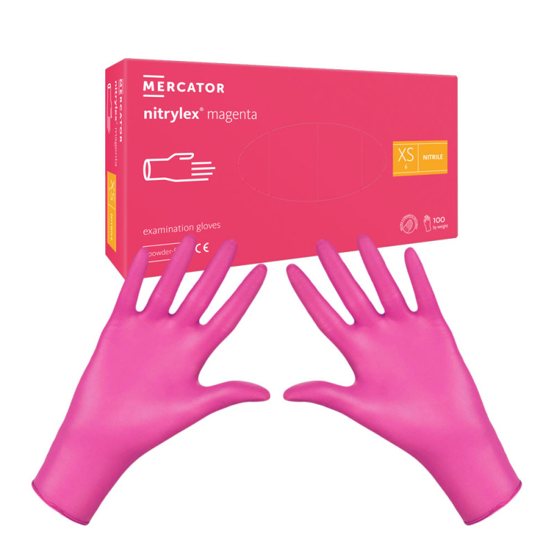 Rękawiczki nitrylowe XS różowe Mercator Nitrylex Magenta 100sztuk