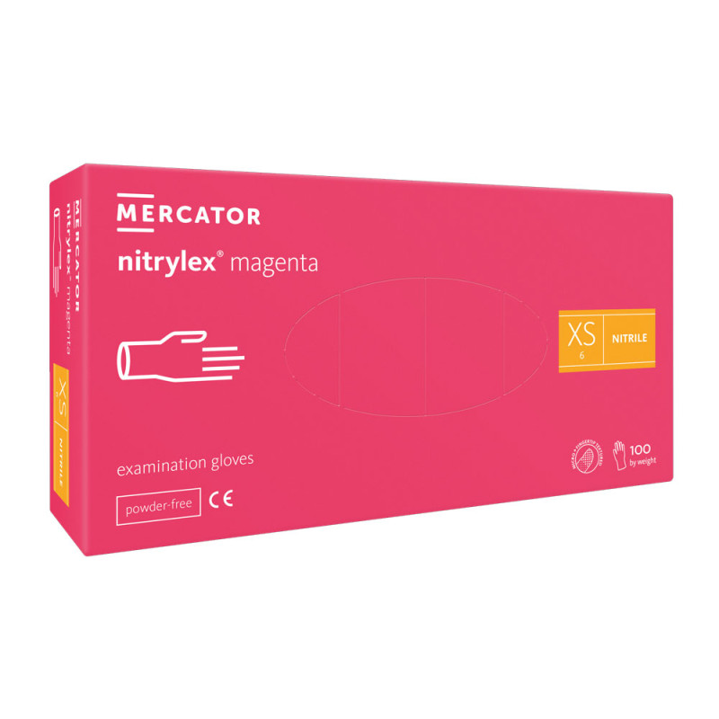 Rękawiczki nitrylowe XS różowe Mercator Nitrylex Magenta 100sztuk