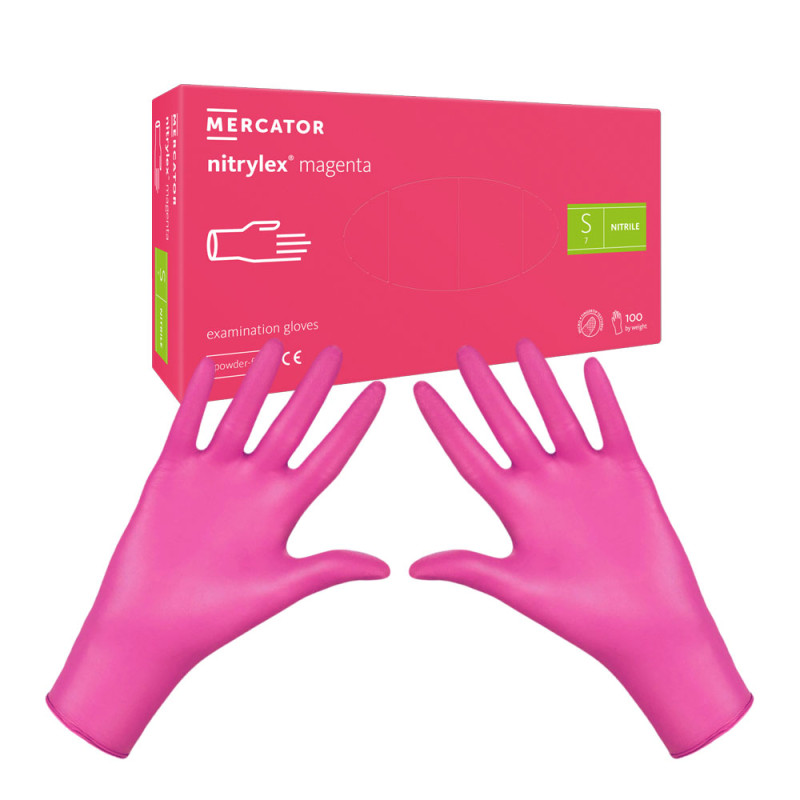 Rękawiczki nitrylowe S różowe Mercator Nitrylex Magenta 100sztuk
