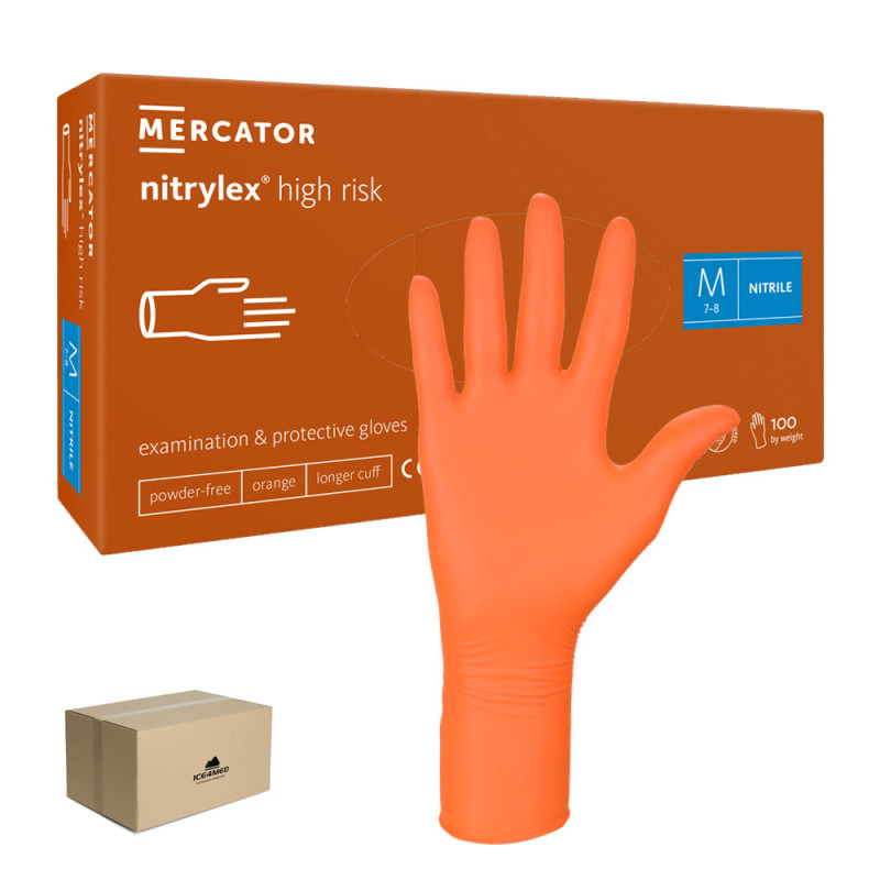 Rękawiczki nitrylowe M pomarańczowe Mercator Nitrylex High Risk 100szt karton 10op