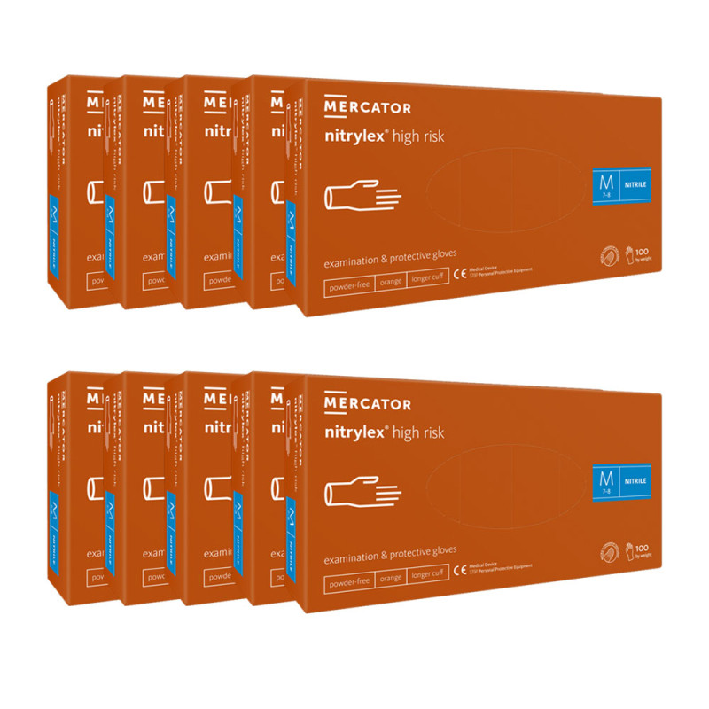 Rękawiczki nitrylowe M pomarańczowe Mercator Nitrylex High Risk 100szt karton 10op