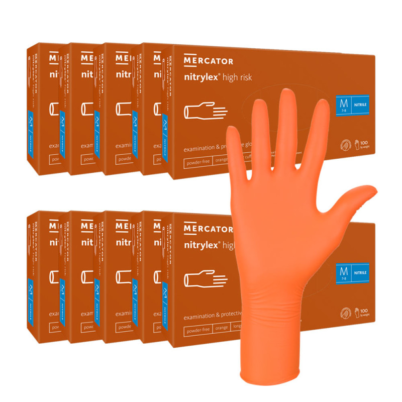 Rękawiczki nitrylowe M pomarańczowe Mercator Nitrylex High Risk 100szt karton 10op