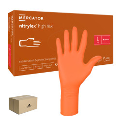 Rękawiczki nitrylowe L pomarańczowe Mercator Nitrylex High Risk 100szt karton 10op