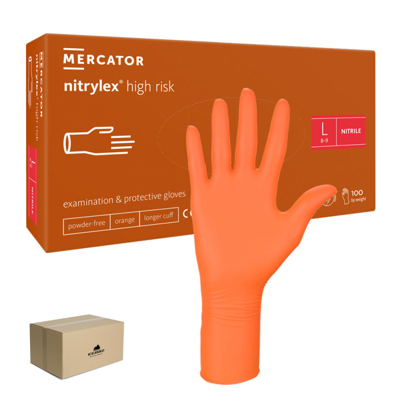Rękawiczki nitrylowe L pomarańczowe Mercator Nitrylex High Risk 100szt karton 10op