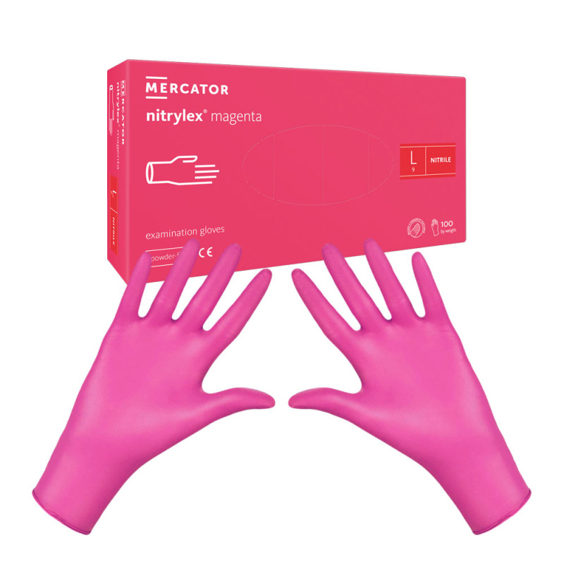 Rękawiczki nitrylowe L różowe Mercator Nitrylex Magenta 100sztuk