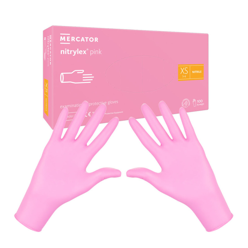Rękawiczki nitrylowe XS różowe Mercator Nitrylex Pink 100sztuk