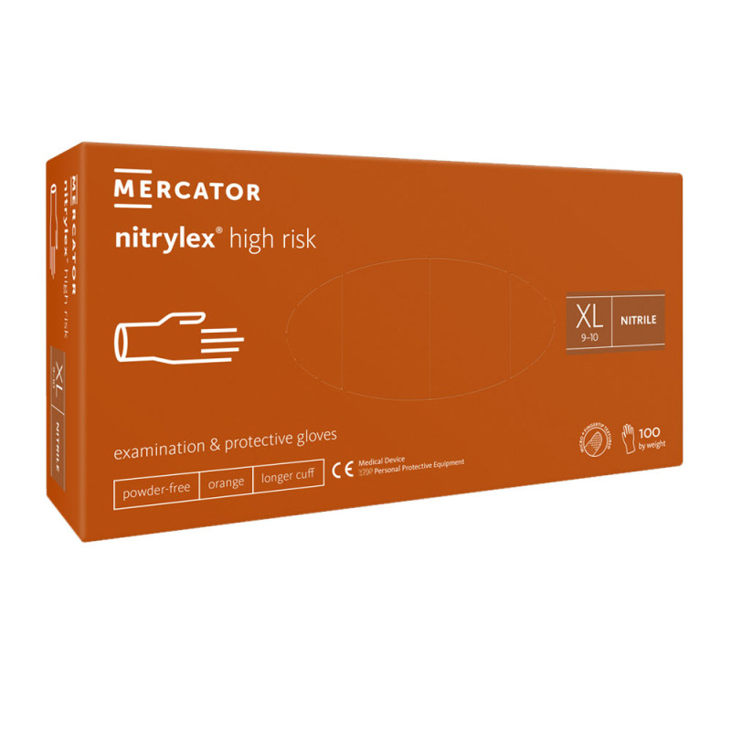 Rękawiczki nitrylowe XL pomarańczowe Mercator Nitrylex High Risk 100szt karton 10op