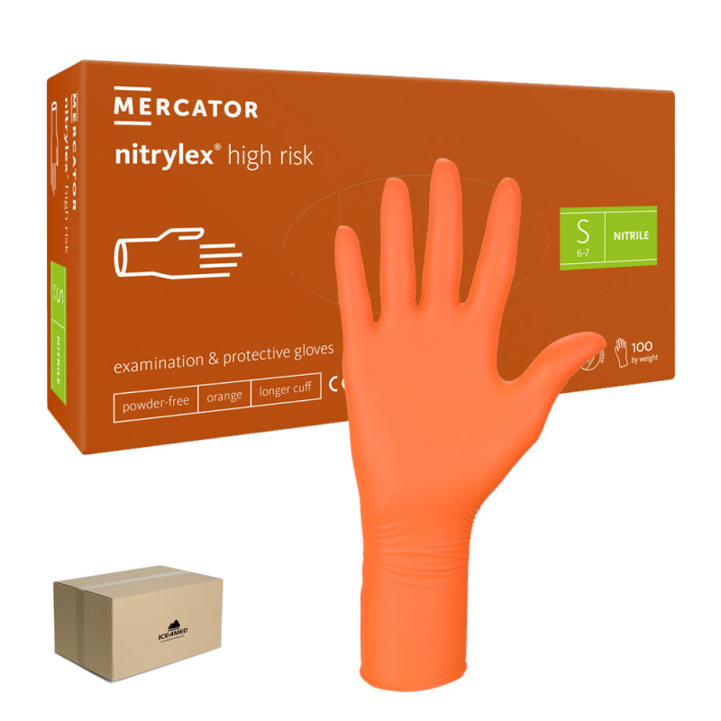 Rękawiczki nitrylowe S pomarańczowe Mercator Nitrylex High Risk 100szt karton 10op
