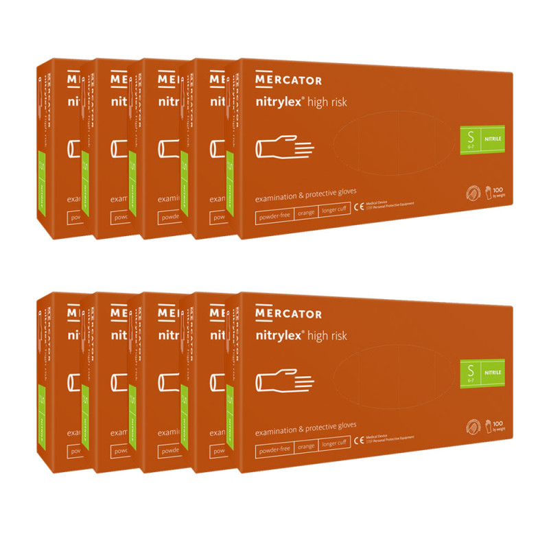 Rękawiczki nitrylowe S pomarańczowe Mercator Nitrylex High Risk 100szt karton 10op