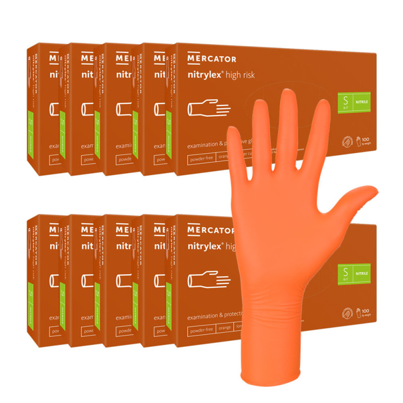 Rękawiczki nitrylowe S pomarańczowe Mercator Nitrylex High Risk 100szt karton 10op