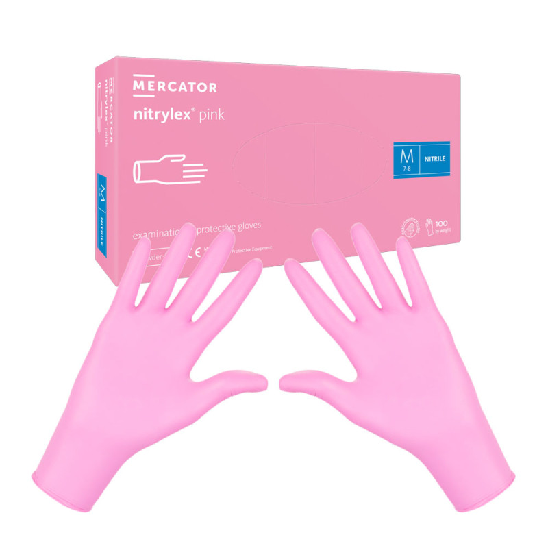 Rękawiczki nitrylowe M różowe Mercator Nitrylex Pink 100sztuk
