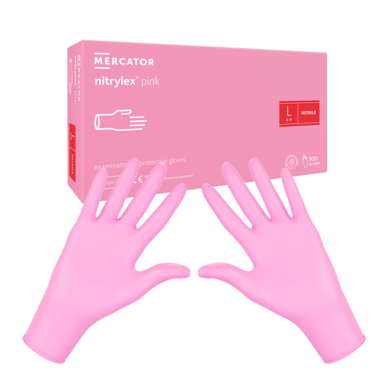 Rękawiczki nitrylowe L różowe Mercator Nitrylex Pink 100sztuk