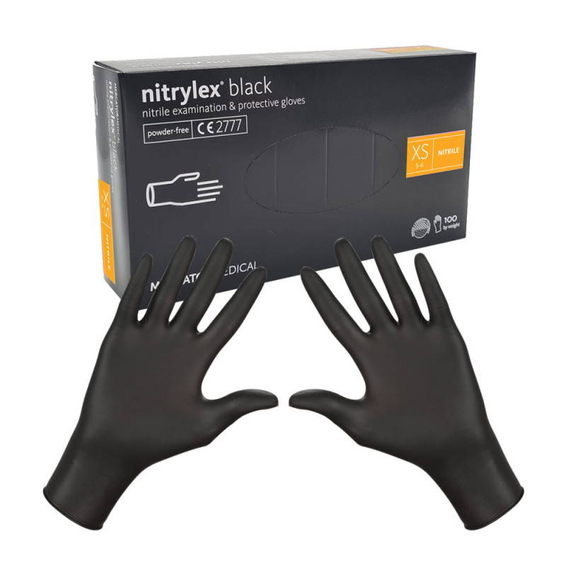 Rękawiczki nitrylowe XS czarne Mercator Nitrylex Black 100sztuk