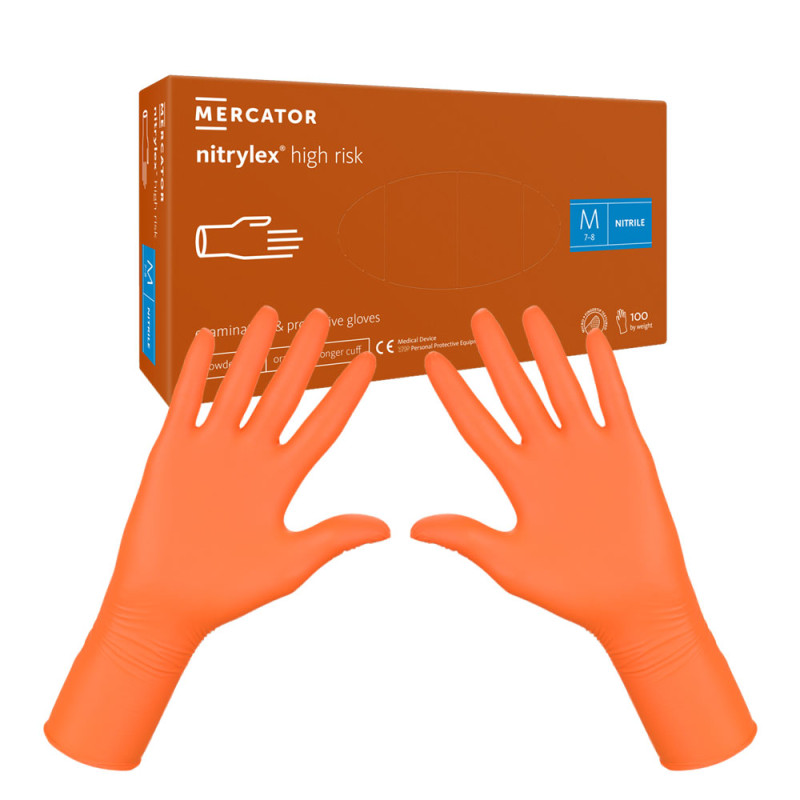 Rękawiczki nitrylowe M pomarańczowe Mercator Nitrylex High Risk 100szt
