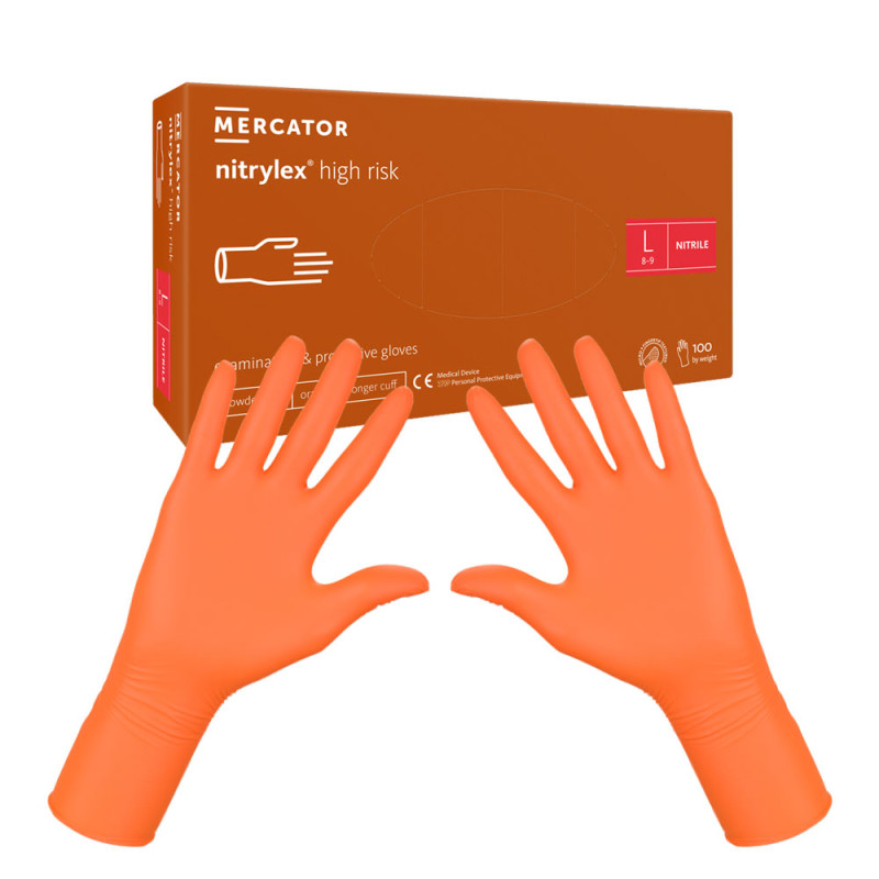 Rękawiczki nitrylowe L pomarańczowe Mercator Nitrylex High Risk 100szt