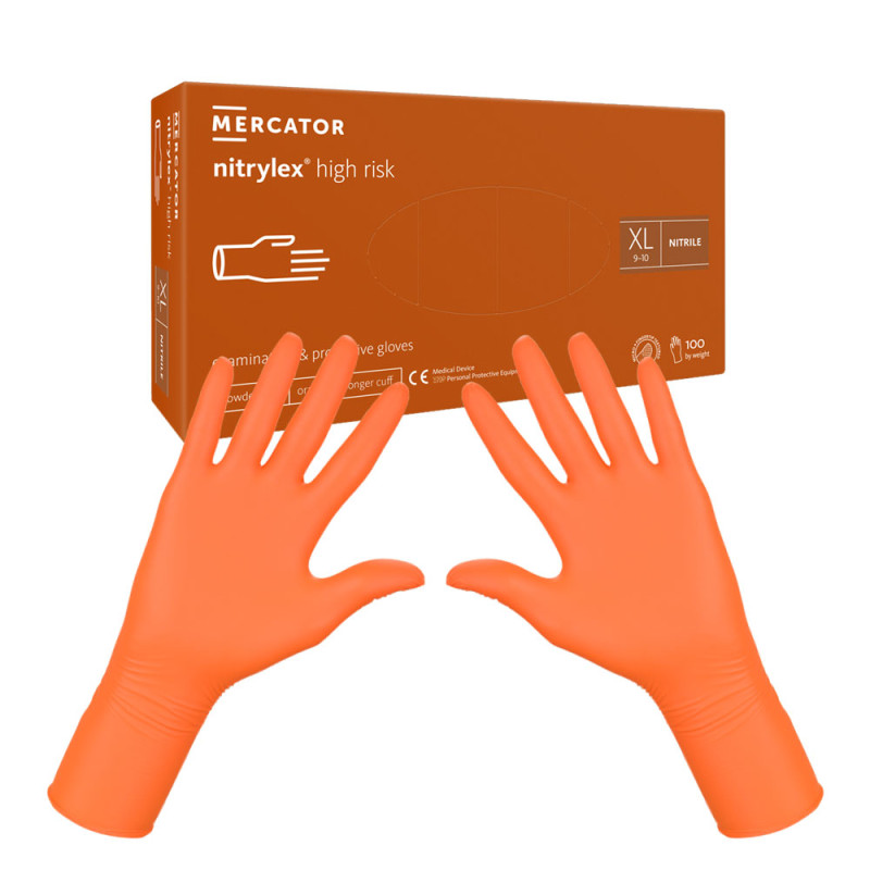 Rękawiczki nitrylowe XL pomarańczowe Mercator Nitrylex High Risk 100szt