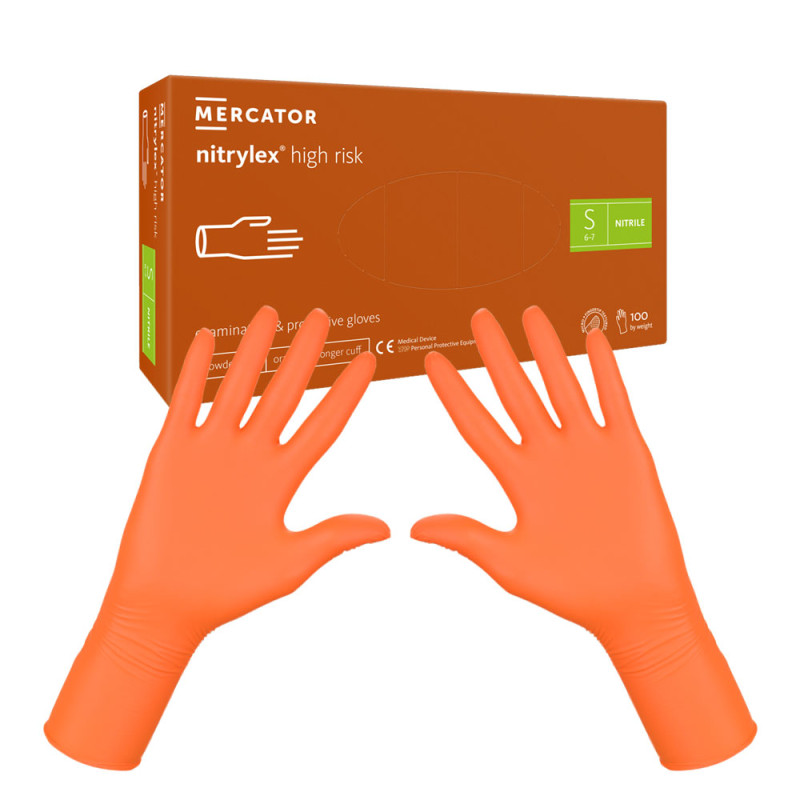 Rękawiczki nitrylowe S pomarańczowe Mercator Nitrylex High Risk 100szt