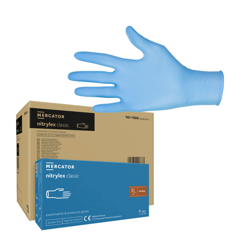 Rękawiczki nitrylowe XL niebieskie Mercator Nitrylex Classic 100sztuk karton 10op