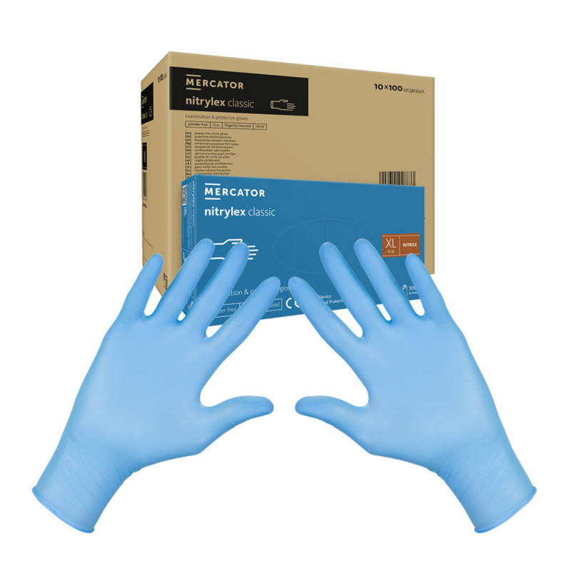 Rękawiczki nitrylowe XL niebieskie Mercator Nitrylex Classic 100sztuk karton 10op
