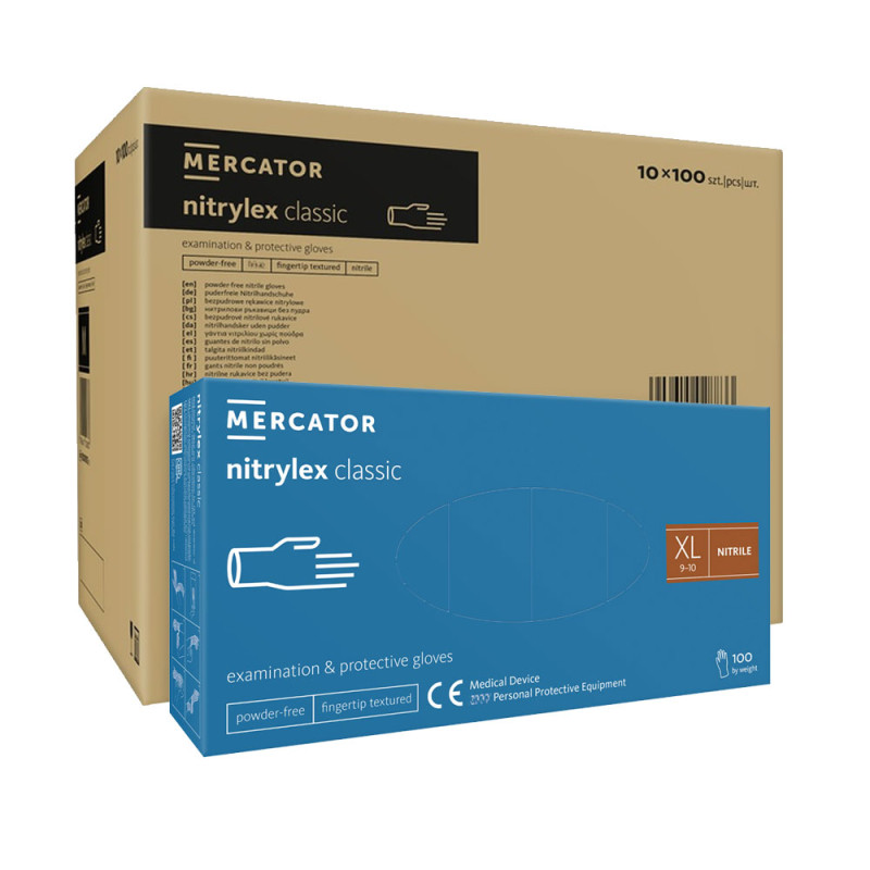 Rękawiczki nitrylowe XL niebieskie Mercator Nitrylex Classic 100sztuk karton 10op
