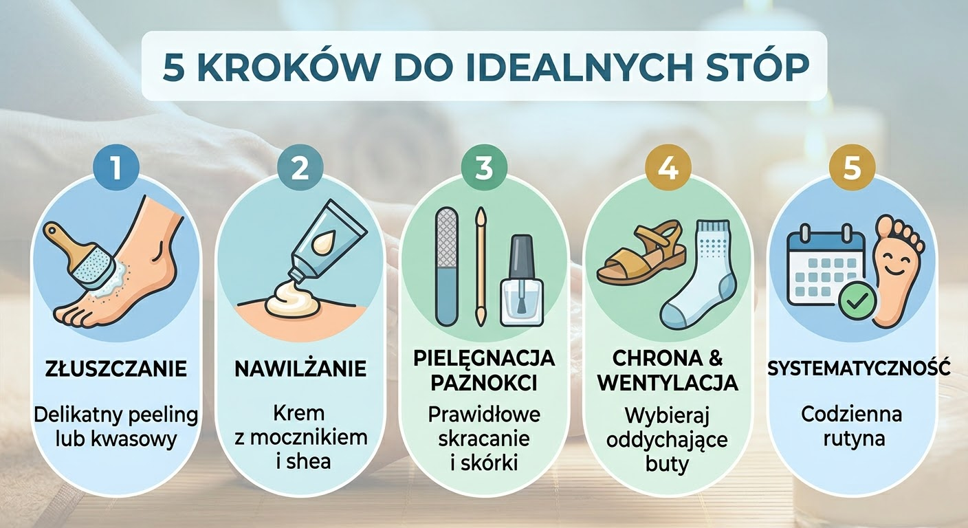 pielęgnacja st&oacute;p 5 krok&oacute;w